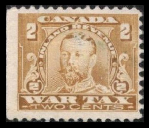 CANADA REVENUE 1915 2c #FWT8c USED FROM BOOKLET #FWT8c, WAR TAX STAMP