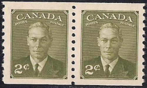 Canada #309 2 cent King George 6 Coil Pair Stamp Mint OG NH VF-XF