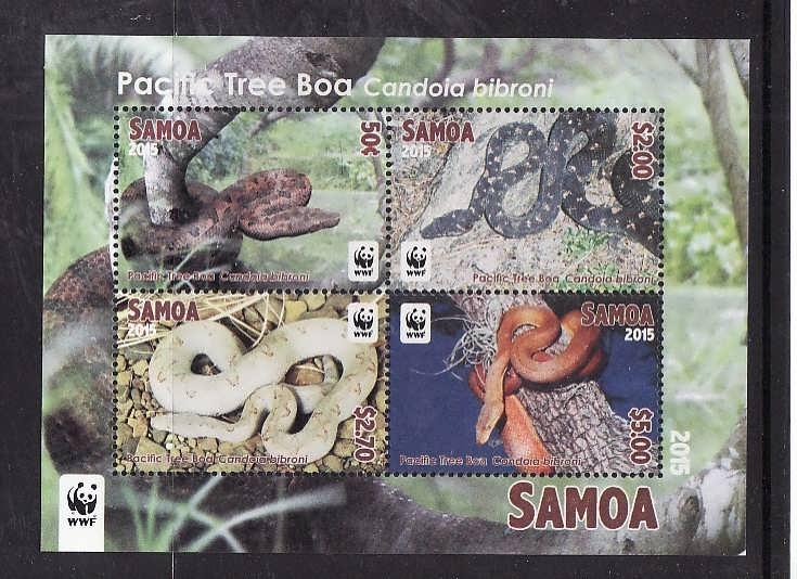 Samoa-Sc#1206a-Unused NH sheet-WWF-Snakes-Tree Boa-2015-