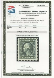 #407 Graded VF-XF 85 MNH OG SMQ $225 w/PSE Cert.  (JH 12/2) GP