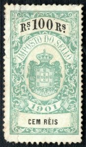 PORTUGAL Revenue Stamp 100r IMPOSTO DO SELLO Used 1901 ex Collection B2WHITE17