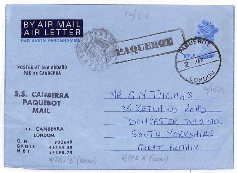 JJ260 GB SENEGAL MARITIME 1979 Air Letter PAQUEBOT SS Canberra {samwells-covers}