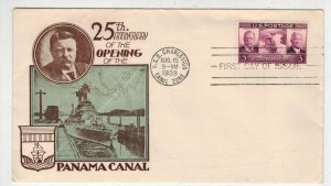 1939 PANAMA CANAL TEDDY ROOSEVELT FDC 856-20 BETTER STAEHLE CV $125 