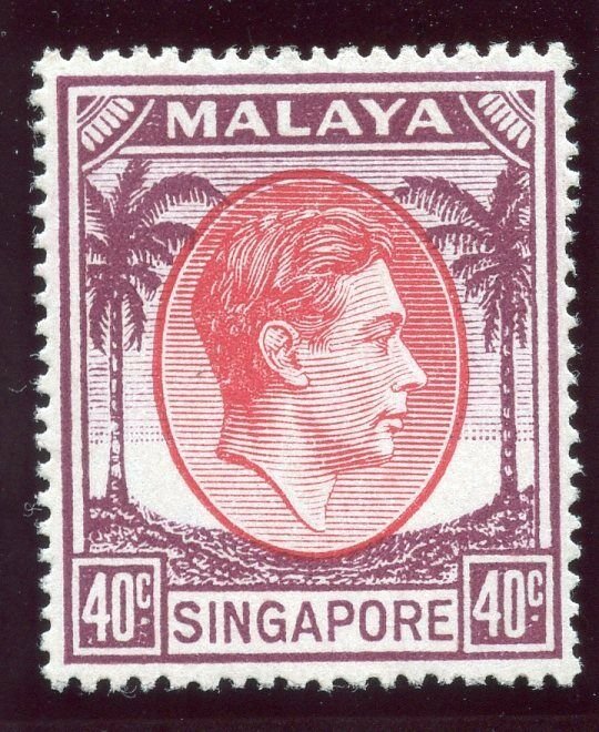 Singapore 1951 KGVI 40c red & purple MLH. SG 26. Sc 16a.