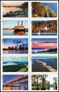 U.S.#5698a-j Mighty Mississippi 58c FE Block of 10, MNH.