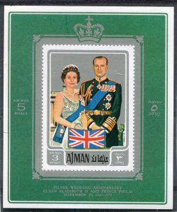 Ajman 1972 QUEEN ELIZABETH II & PRINCE PHILIP Silver Deluxe s/s Mint (NH)