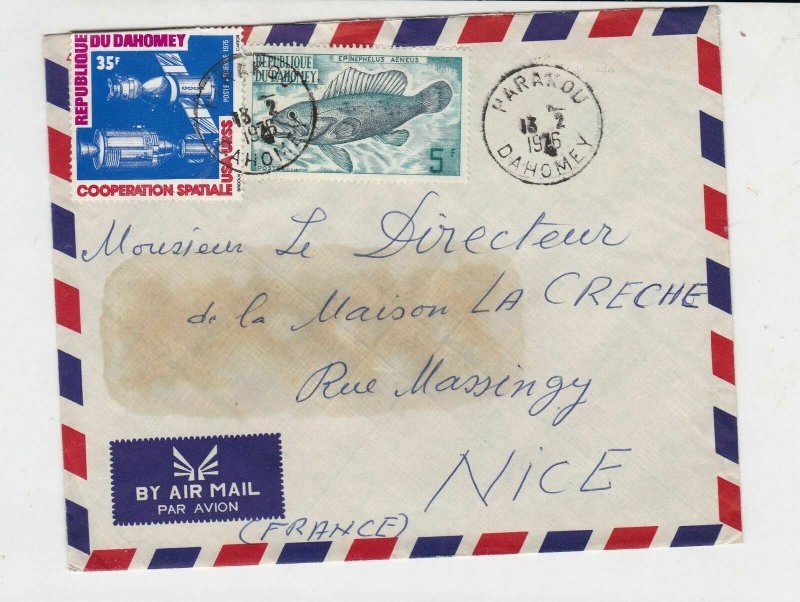 republique du dahomey 1976 fish + space airmail stamps cover ref 20216 