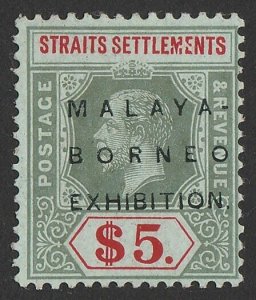 STRAITS SETTLEMENTS 1922 Malaya-Borneo Exhib on KGV $5. Only 1735 issued.