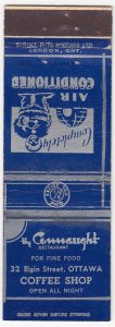 Canada Revenue 1/5¢ Excise Tax Matchbook THE CONNAUGHT RESTAURANT Ottawa, Ont.