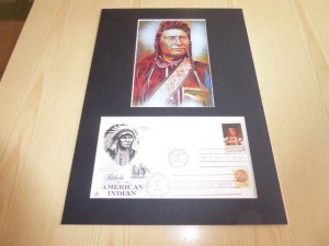 Chief Joseph Native American Art Postcard and 1968 USA FDC mount matte size A4