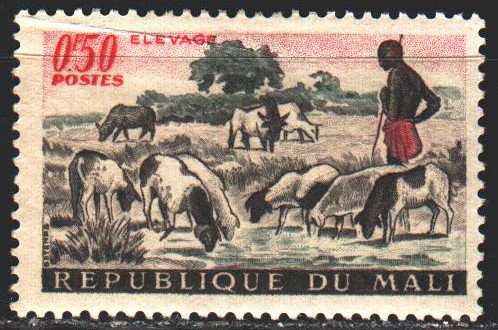 Mali. 1961. 30 from the series. Herd of cows, shepherd. MLH.