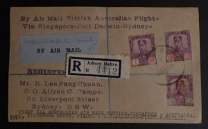 1931 Singapore Johore Bahru First Flight Cover To Australia FFC kingsford Smith