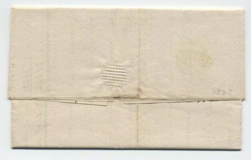 1837 Sheshequin PA manuscript stampless folded letter [S.1119]