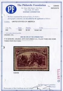 Scott #242 Columbian Mint Stamp w/PF Cert (Stock #242-18)