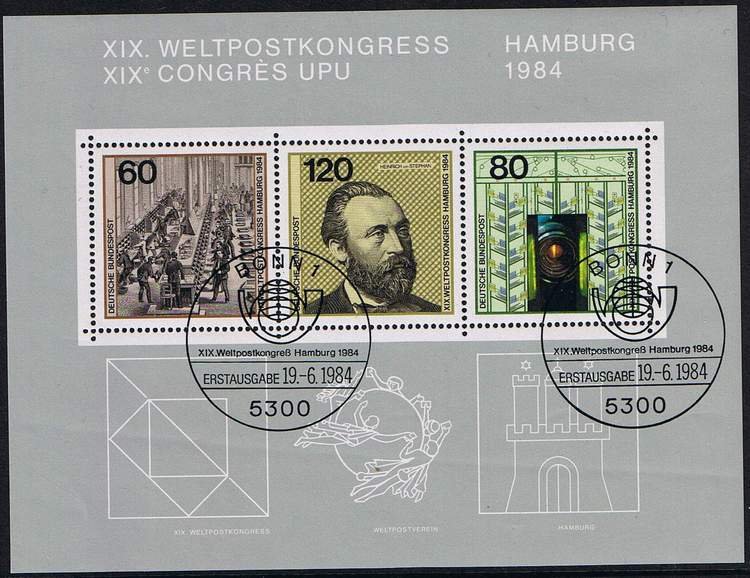 Germany 1984,Sc.#1420 used sheet of 3, UPU Congress