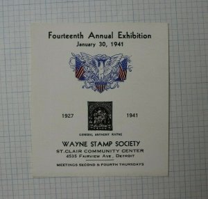 14th Annual Expo 1941 Wayne Stamp Society General Anthony Wayne Souvenir Ad 