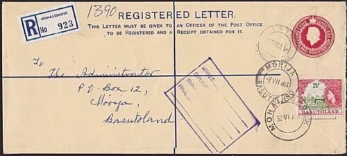 BASUTOLAND 1964 long size registered envelope used MOHALESHOEK to Morija...99877 