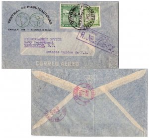 Chile 10c Airplane Over City and 8P Airplane 1940 Correo Aereo, Santiago, Chi...