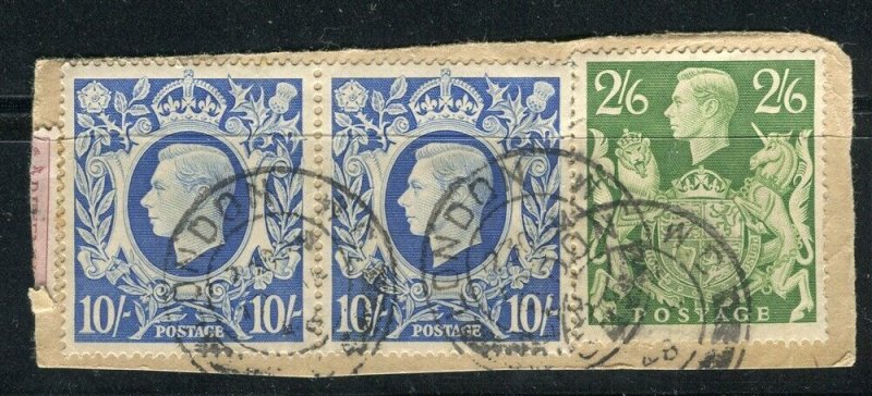 BRITAIN; 1940s early GVI issues 10s. Pair fine used PIECE