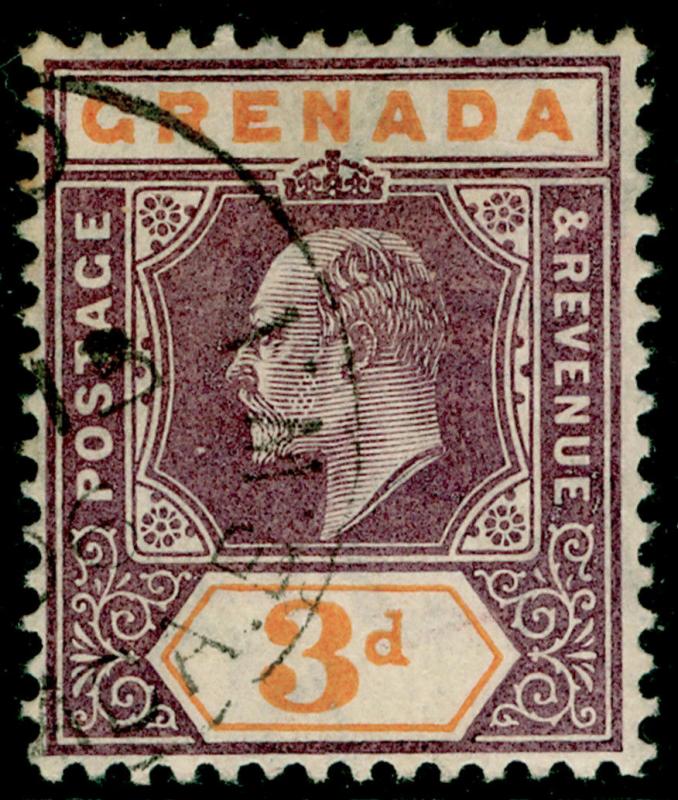 GRENADA SG71, 3d purple & orange, FINE used. Cat £14. WMK MULT CA.