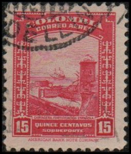 Colombia C123 - Used - 15c Spanish Fort, Cartagena (1941)