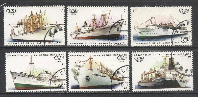 Cuba Sc# 2087-2092  MERCHANT MARINE ships Cpl set of 6 1976 mint disturbed gum