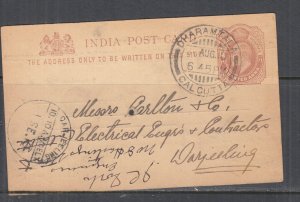 INDIA, POSTAL CARD  PTPO, 1910 1/4a., W. LESLIE & Co. CALCUTTA, used.