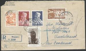 YUGOSLAVIA 1953 Registered airmail cover to NEW ZEALAND great franking.....11140