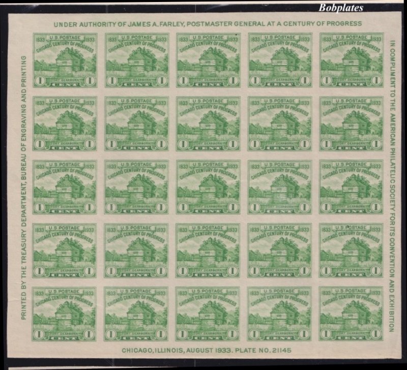 BOBPLATES US #730 Ft Dearborn APS Sheetlet 21145 XF NH No Gum as Issued SCV=$25