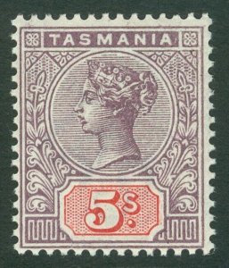 SG 223 Tasmania 1892-96. 5/- lilac & red. Unmounted mint CAT £95