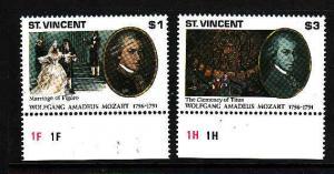 St Vincent-Sc#1543-44-Music-Unused NH set-Mozart-1991-