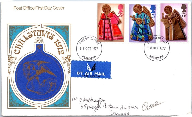 GREAT BRITAIN FIRST DAY COVER CHRISTMAS 1972 SET OF (3) FOIL EFFECT AT ABERDEEN