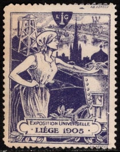 1905 Belgium Cinderella Poster Stamp Liege Universal Exposition Unused No Gum