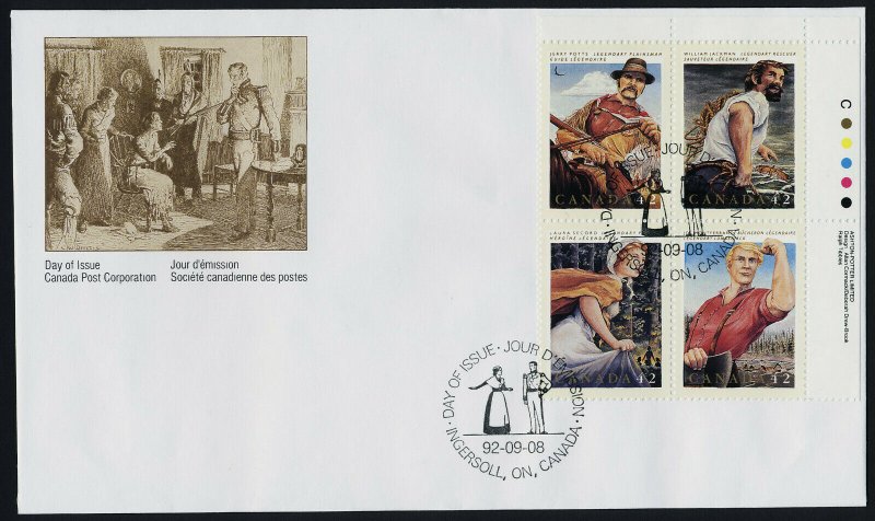 Canada 1435a TR Plate Block on FDC - Canadian Folklore, Horse