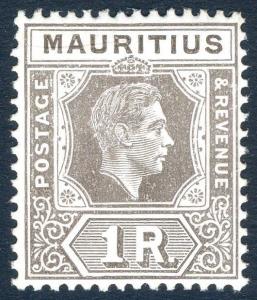 MAURITIUS-1949 1r Drab Sg 260c LIGHTLY MOUNTED MINT V18829