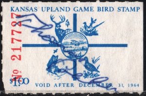 Kansas Wooten #4 Upland Game Bird Stamp (1964) Signed/Fault