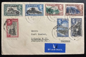 1939 Colombo Ceylon Airmail Cover To Leipzig Germany Pictorial Stamps