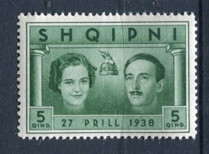 ALBANIA; 1938 early Royal Wedding issue Mint hinged 5q. value