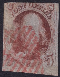 #1 Used, Fine, Red grid cancel, light creases (CV $425 - ID49367) - Joseph Luft