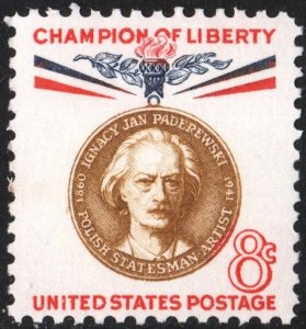 SC#1160 8¢ Champion of Liberty: Ignacy J. Paderewski (1960) MNH