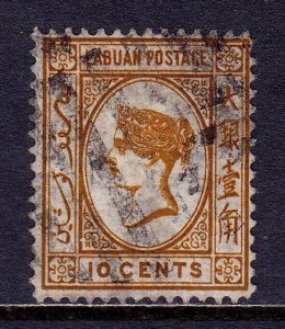 LABUAN — SCOTT 8 (SG 8) — 1880 10¢ YEL. BROWN QV ISSUE, WMK. 1 — USED — SCV $100