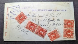 1918 USA Censored Airmail Postage Due Cover Beverly Hills CA USA