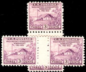 US #752 3c Washington Headquarters, VF/XF never hinged, VERT and HORZ gutter ...