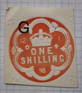 GB Revenue Embossed stamped paper 1898 Official Government ovpt G 1sh shilling