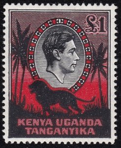 1941 KENYA UGANDA TANGANIKA - Lion, Leone, SG 150a £ 1 black/red MLH/*