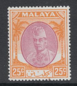 WS-C681 MALAYA - Kelantan, 1951 25C. Purple & Orange SG 74 MNH