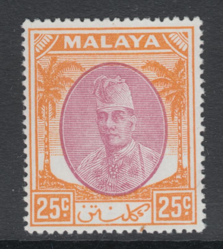 WS-C681 MALAYA - Kelantan, 1951 25C. Purple & Orange SG 74 MNH
