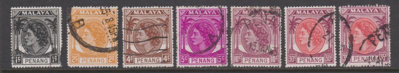 Penang 1954 QEII 1c-35c 7 Values Used Sc#29-40