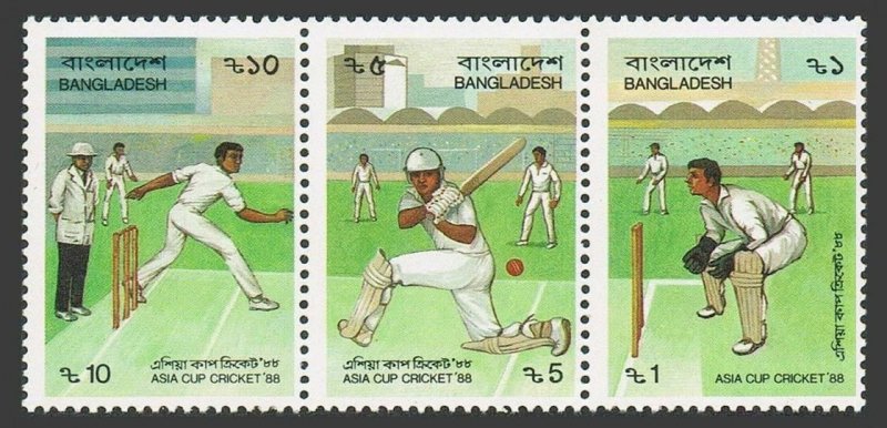 Bangladesh 313 ac strip, MNH. Michel 289-291. Asia Cup Cricket, 1988.