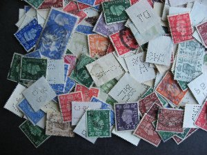 Great Britain KGVI KEVIII perfins mixture (duplicates, mixed condition) of 375 